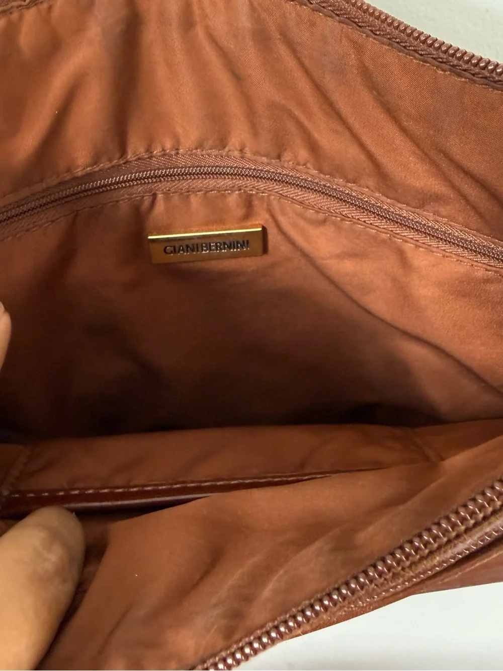 Giani Bernini Cognac Leather Crossbody Bag Turnlock Everyday Minimalist